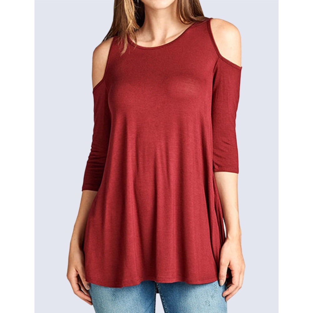 3/4 Sleeve Cold Shoulder Top